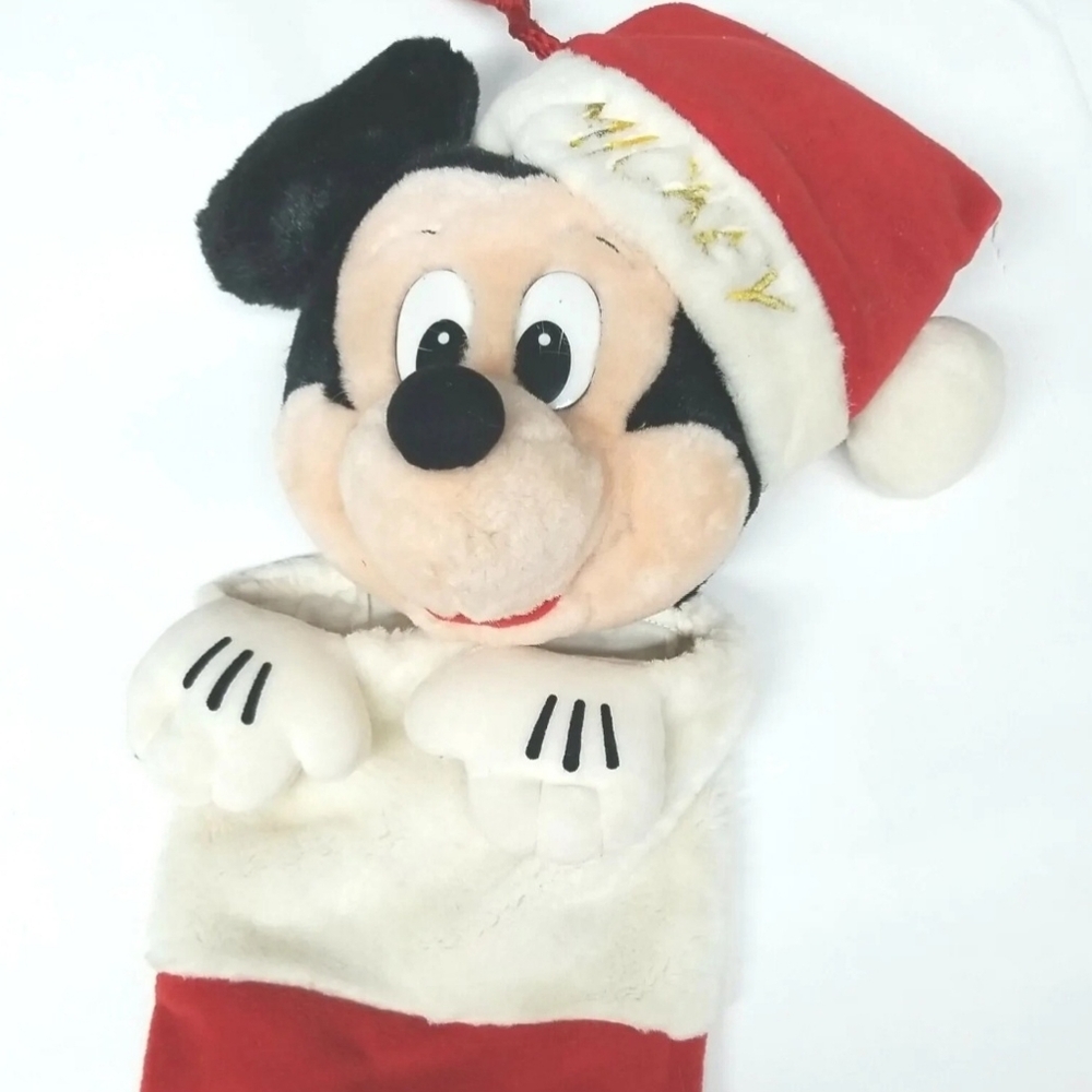 Mickey Mouse Christmas Stocking Santa Hat Disney Plush, Lined